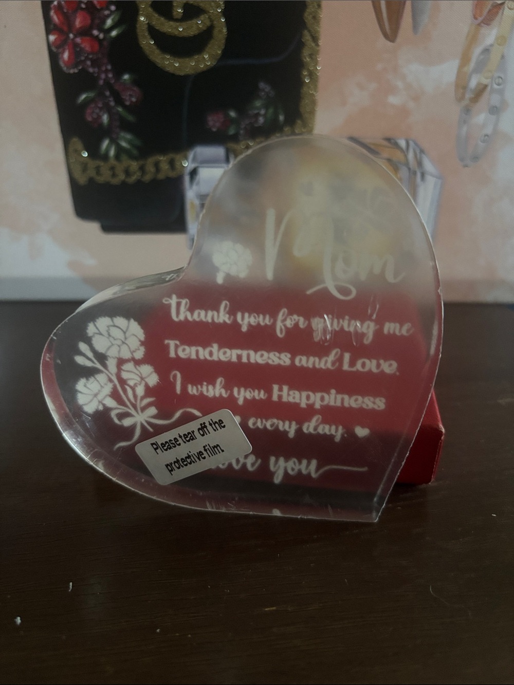 New Mom Acrylic Heart Plaque Keepsake Gift (Film Intact!)